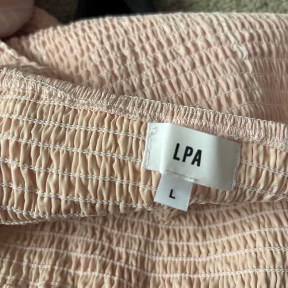 LPA Revolve Women's Size Large Blush Pink Smocked Dress w/Puff Sleeve - Picture 3 of 5